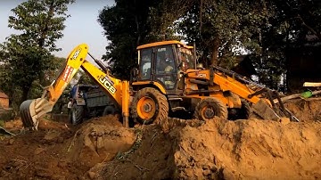 JCB Backhoe Loader Machine Loading Road Soil on Tractor - JCB Working Mood Part 3