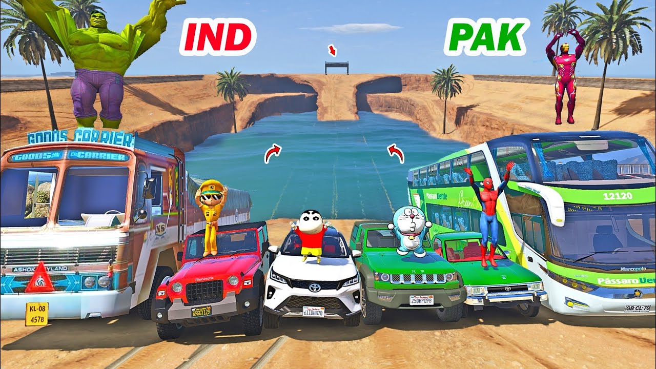 gta 5 Indian cars vs pakistan cars water crossing challenge | gta 5 in telugu | steering wheel