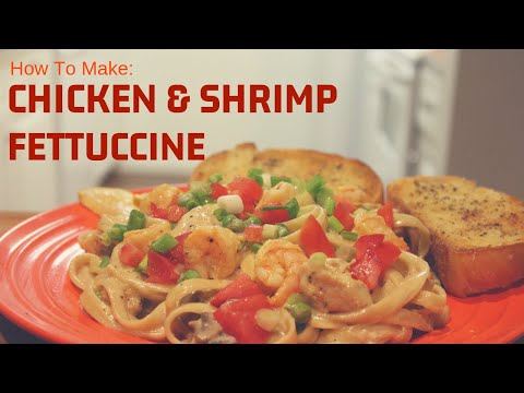 How to make Affordable Afredo Chicken & Shrimp Fettuccine| with Garlic Bread| Tomatoes| Bacon|