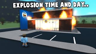 WHAT TIME BLOXBURG BLOXY BURGERS CATCHES FIRE AND EXPLODES