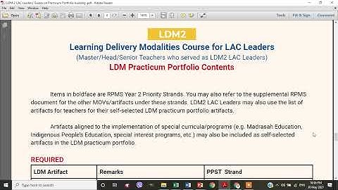 2021 LDM2 PRACTICUM - LIST OF ARTIFACTS FOR LAC LEADERS AND EVALUATION TOOL FOR TEACHERS