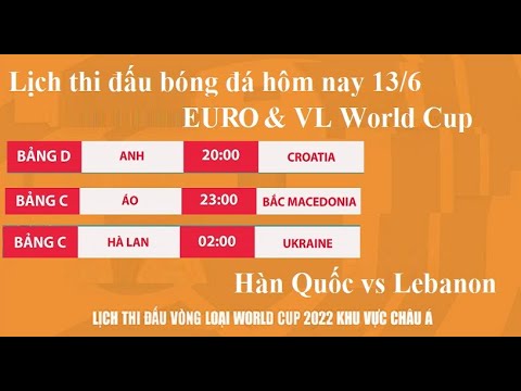 🛑Lịch thi đấu bóng đá hôm nay ngày 13/6:Hấp dẫn EURO lẫn VL World Cup khu vực châu Á