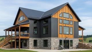 Black Barndominium Home with Basement design exterior in 2026