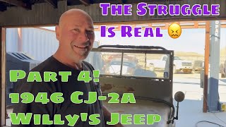 Part 4! 1946 CJ2a Willys Jeep! Ian Roussel Repositions The Engine. Will The Hood Have To Be Cut?