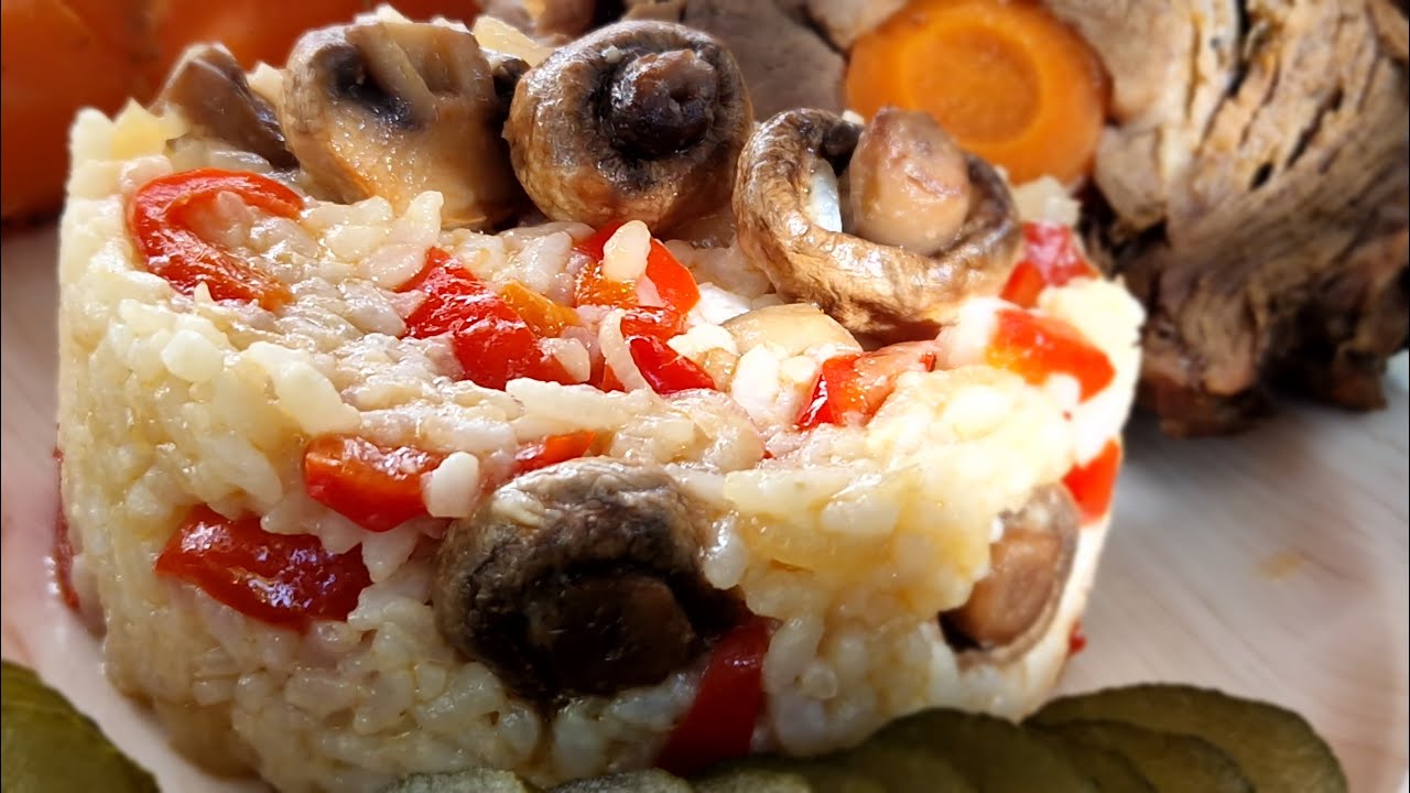 Orez cu ciuperci si ardei rosu reteta de post / Mushrooms and red