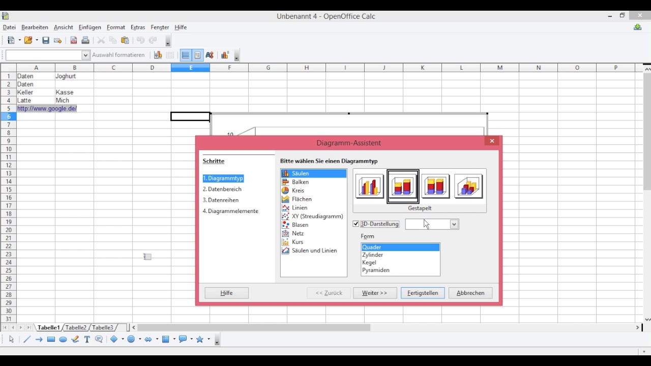 Openoffice Calc Diagramme Erstellen Youtube