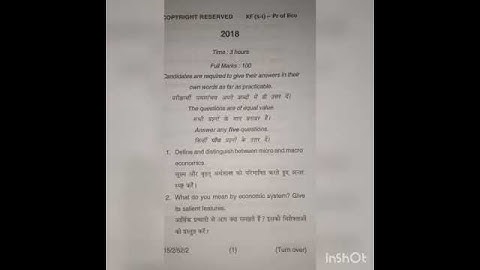 Economic part 1 question paper (Magadh University)