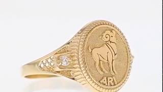 Solid Yellow Gold Zodiac CZ Ring - Aries (JL#1938)