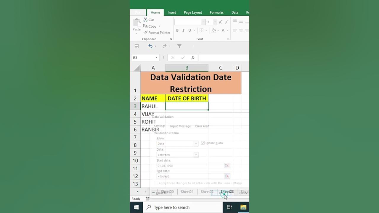 Data validation | Restrict dates with data validation #shorts - YouTube
