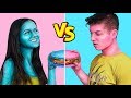 Last To Stop Eating Their Colored Food Challenge / 24 Hours Blue vs Pink Food Challenge