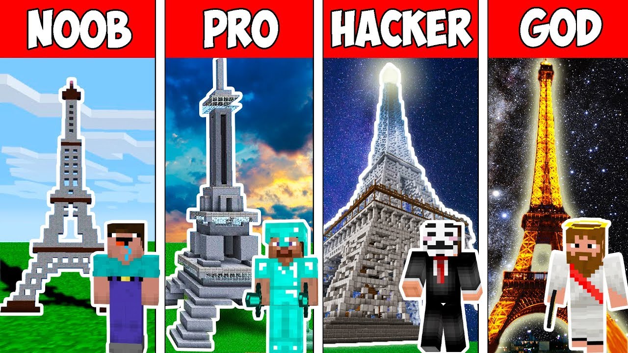 Minecraft NOOB vs PRO vs HACKER VS GOD : 130 YEARS EIFFEL TOWER in Minecraft - Animation