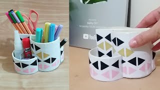 Ideia de Porta Lápis com Rolo de Fita Adesiva e Tiras de Papel - DIY Reciclagem