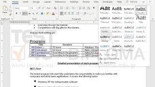 Apply Normal style to the word Programs at the top of the table.