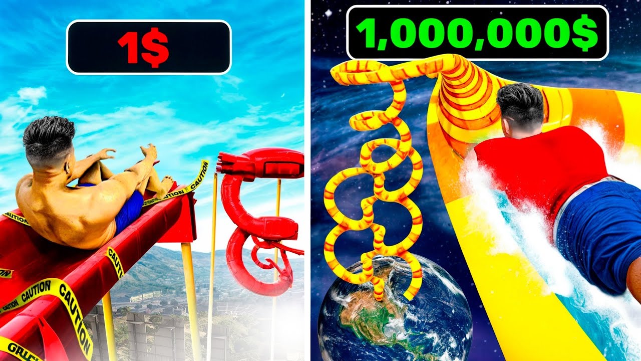 $1 To $1,000,000 WATER SLIDE In GTA 5… (Mods)