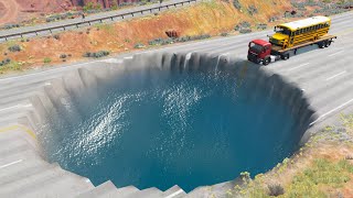 Cars Vs Giant Pit - Huge Water Potholes - BeamNG Drive