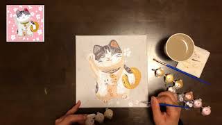 【招き猫｜Beckoning Cat】ARTomo【アトモ】パズル油絵〔数字・油画・ぬりえ・塗り絵・Puzzle oil painting by number〕
