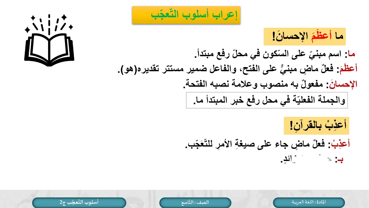 الصف التاسع  اللغة العربية  الكلمة والجملة  النحو  التعجب ج2