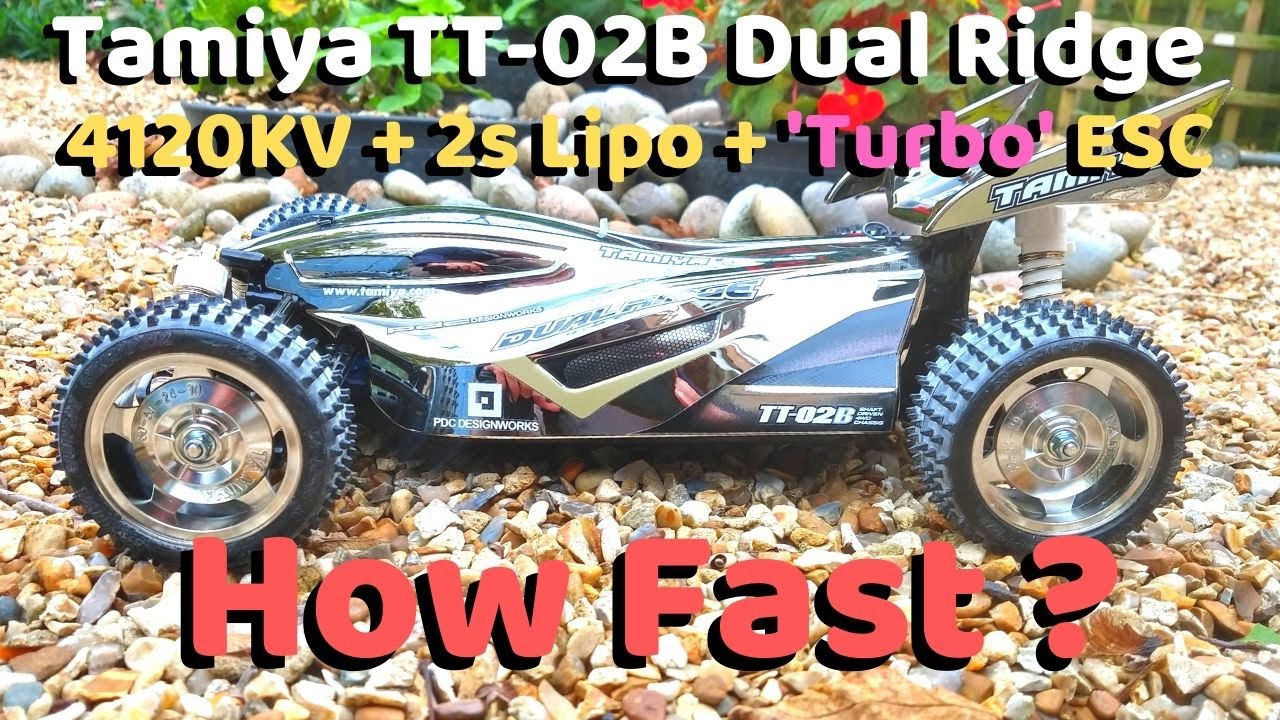 Tamiya TT-02B Dual Ridge Speed Test, 4120kv Sensored Brushless + Turbo ESC  + 2s Lipo