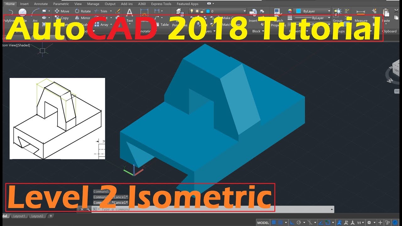 Beginner Tutorial AutoCAD 2018 - Isometric Drawing #2 (Easy) - YouTube