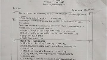 Class 11 Pt1 Accountancy question paper || Pt1 question paper of Accountancy class 11