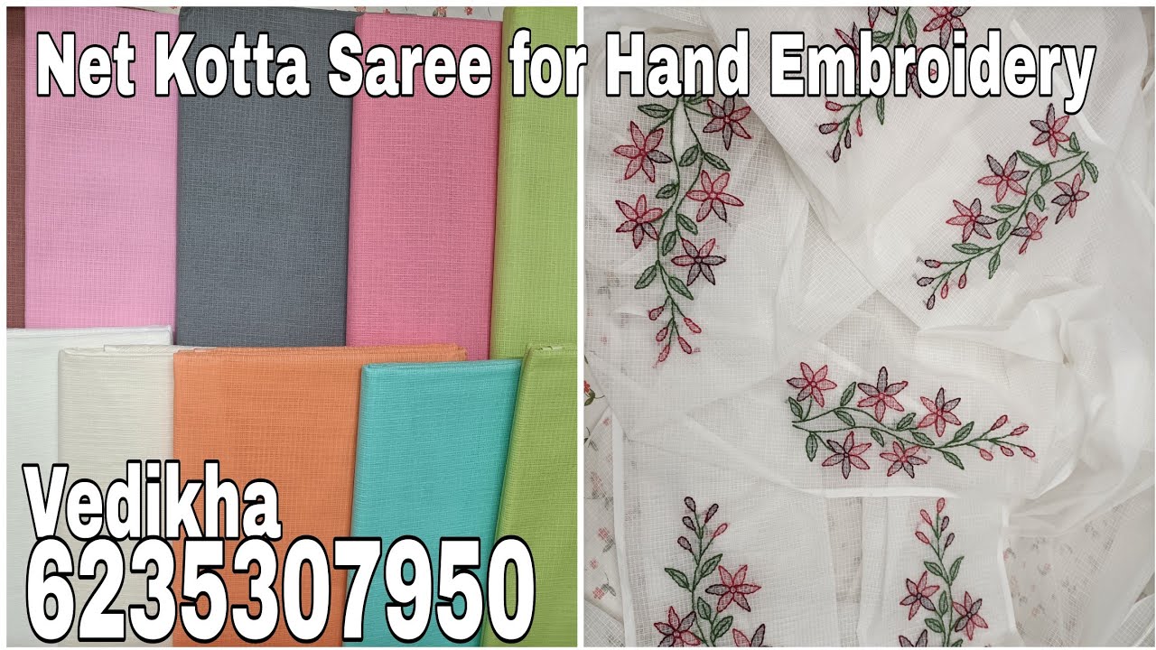 Net Kotta Sarees for Hand Embroidery |  Shadow Work Daily Wear Cotton Kotta Saree