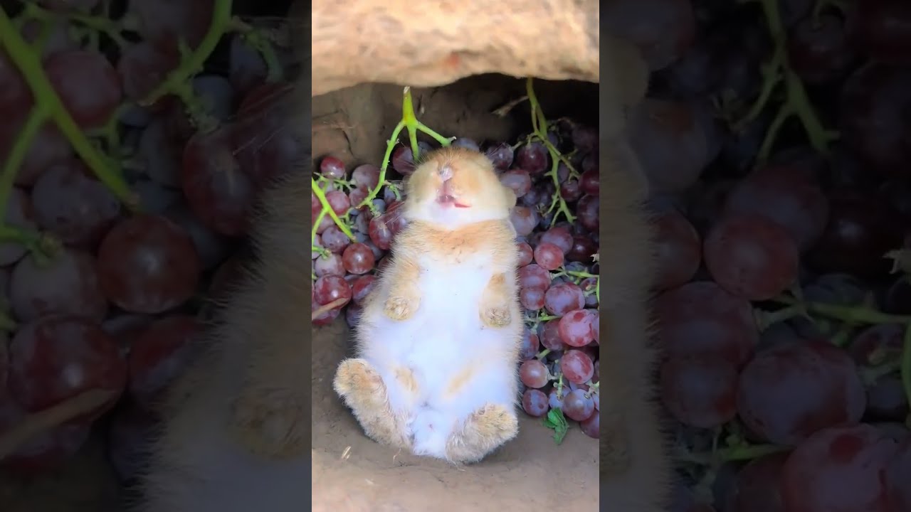 The Rabbit Eats Grapes Leisurely In Cave Cute Pet Debut Plan Pastoral