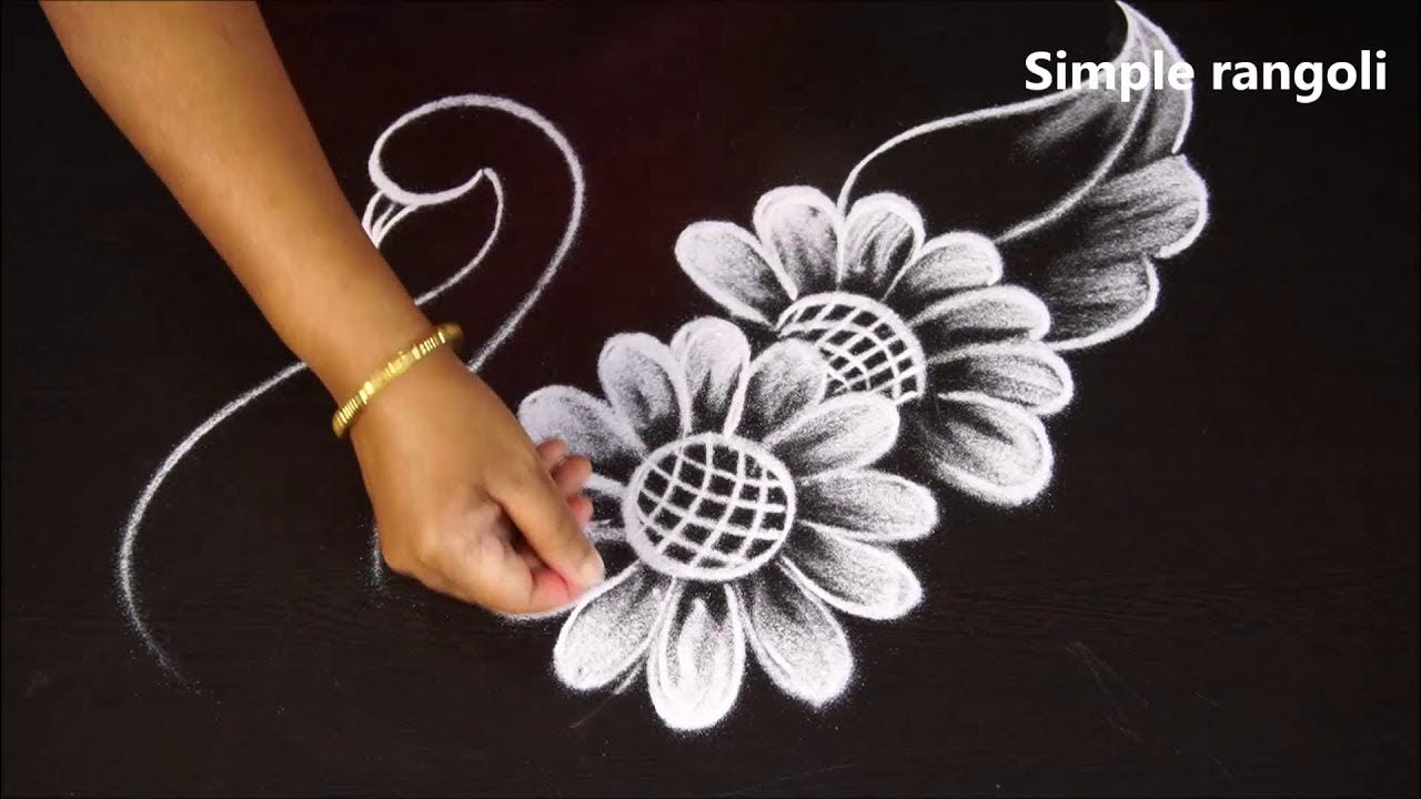 Simple and easy peacock freehand rangoli | Small kolam designs ...