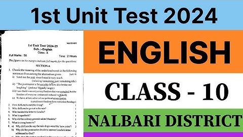 Class 10 1st unit test question paper 2024 | English | Nalbari District | seba