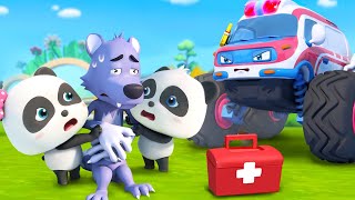 someone got hurt please call the ambulance monster ambulance nursery rhymes cartoon babybus