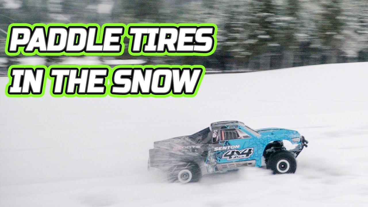 RC Car snow bashing with paddle tires