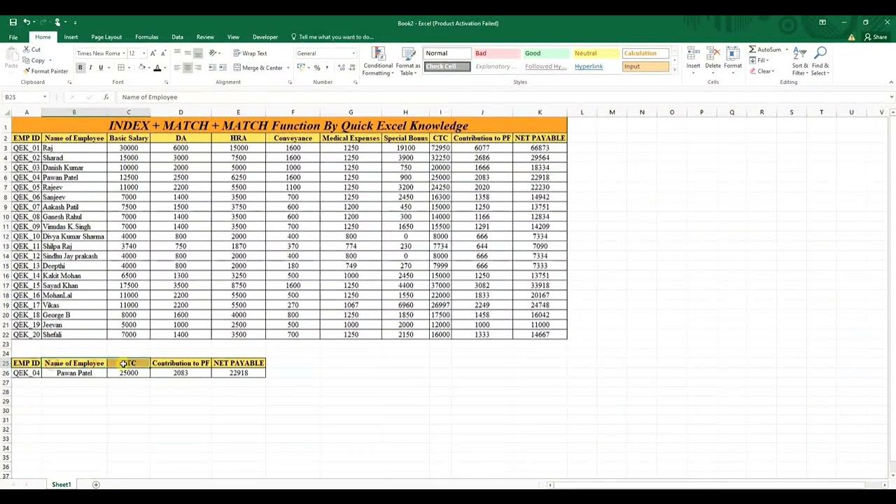 How to use Index + Match + Match to build three way lookup in MS Excel