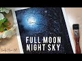 Full Moonlight Night Sky Beginners Watercolor Tutorial - Step by Step