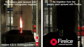 FireIce vs  Halon  Extinguishing and Preventing Re-Ignition of Lithium ion Battery Fires