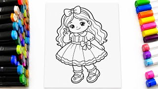 Satisfying Coloring with Markers Cute Chibi Girl Coloring Page