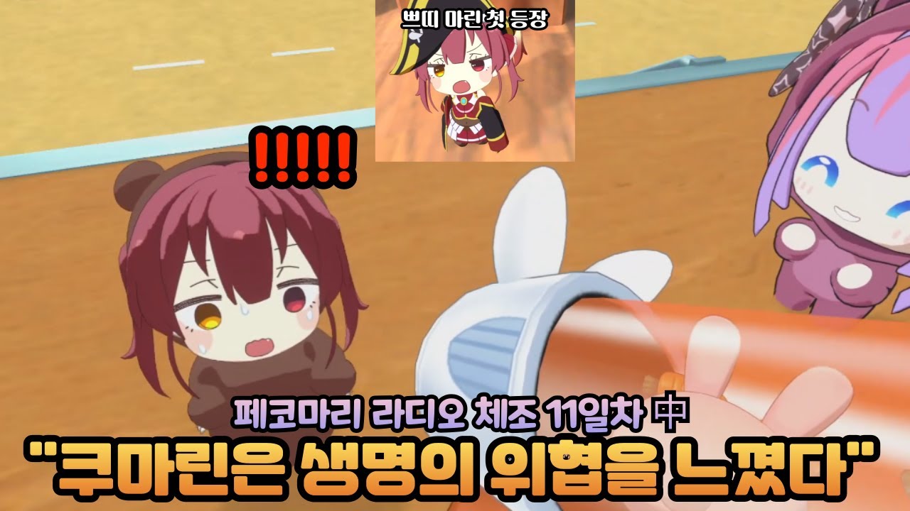 쿠마린은 생명의 위협을 느꼈다 feat 쁘띠 마린등장 [페코마리 체조] [홀로라이브 / 페코라, 마린, 비비]