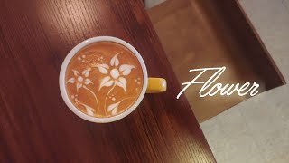 I will tell you how to draw flowers with latte art etching