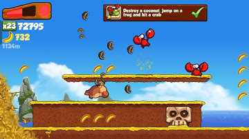 Banana Kong Destroy a coconut, jump on a frog and hit a crab (In One Run)