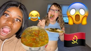 MY Spanish friend tries African food/ Angolan food for the first/ Carne seca com funge