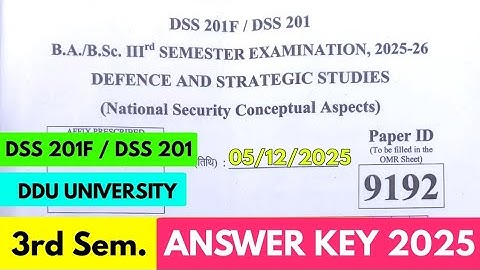 B.A 3rd Semester Defence & Strategic Studies Answer Key | B.A 3rd Semester DSS 201 Answer Key 2025