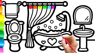 How to Draw a Bathroom with Rainbow Colors For Children