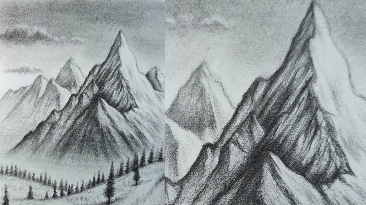 mountains chalk pencil landscape sketch doodle realistic simple poster  round wall hand drawn 30028073 Stock Photo at Vecteezy
