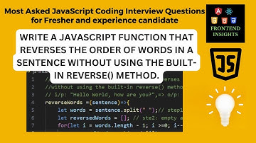 JavaScript: Reverse Words in a Sentence Without Using reverse() | Javascript coding interview #js