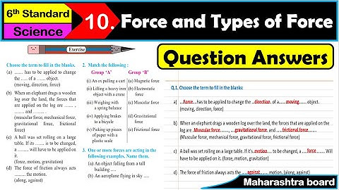 Force and Types of Force | Question Answers | Class 6 | Science | Chapter 10 | Maharashtra Board