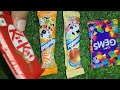ASMR most popular candy / some lots of colourful lolipop / unpacking chocolate eat
