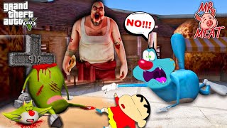 Oggy And Shinchan Vs Mr Meat Escape From House in GTA 5 | Jack Killed By Mr Meat 😱