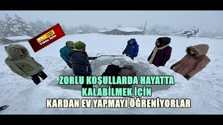 Zorlu Koşullarda Hayatta Kalabi̇lmek İçi̇n Kardan Ev Yapmayi Öğreni̇yorlar