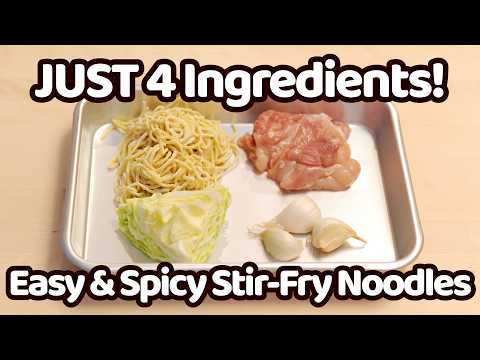 JUST 4 Main Ingredients! Easy & Spicy Cabbage Chicken Stir-Fry Noodles