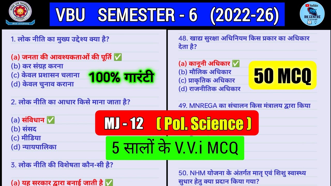 Sem 6 mj 12 political science important MCQ। Lok Niti kya hai iske paribhasha aur Pramukh visheshta