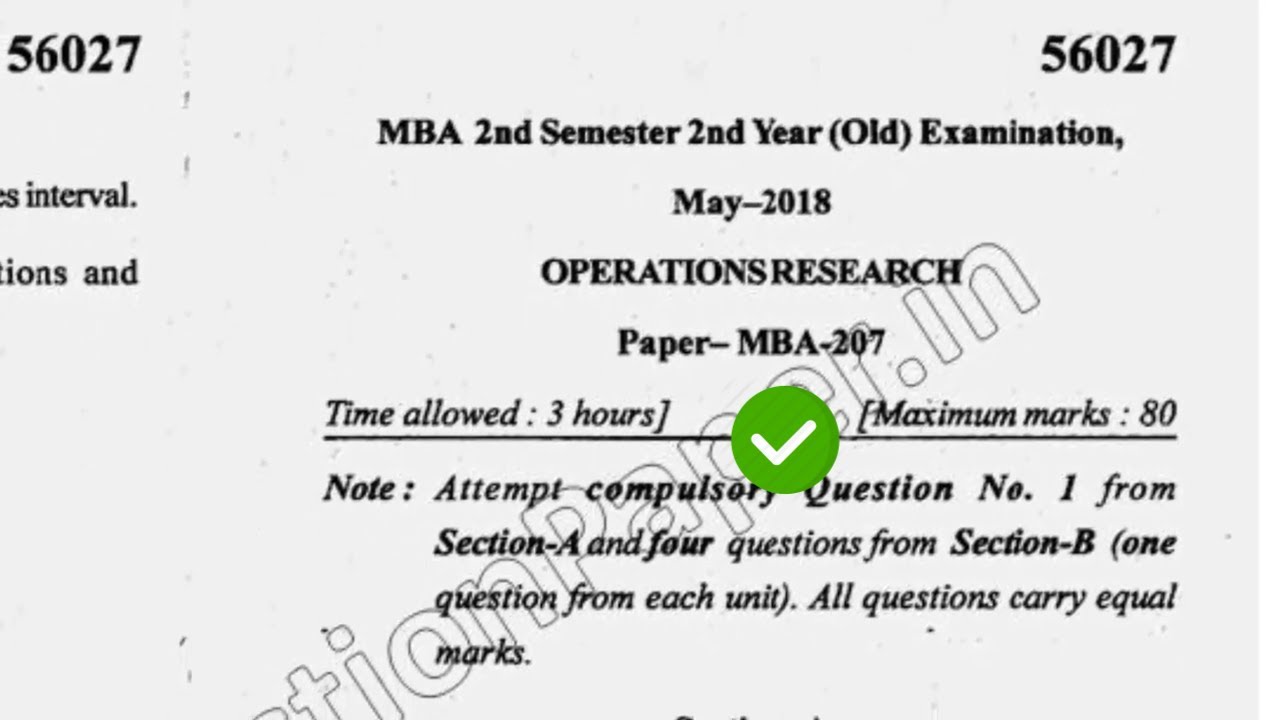 2018 Mdu MBA 2nd Sem Old Operation Research Question Paper - YouTube