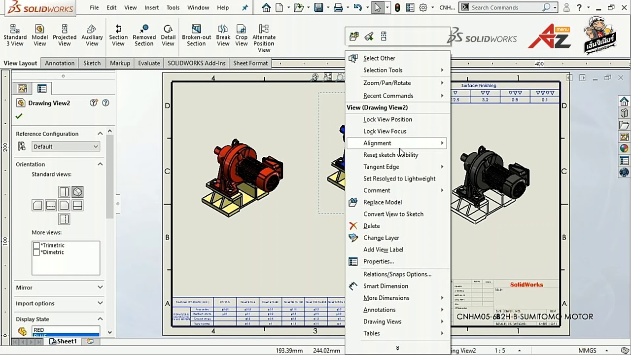 How to separate colors of workpieces in a drawing using SolidWorks